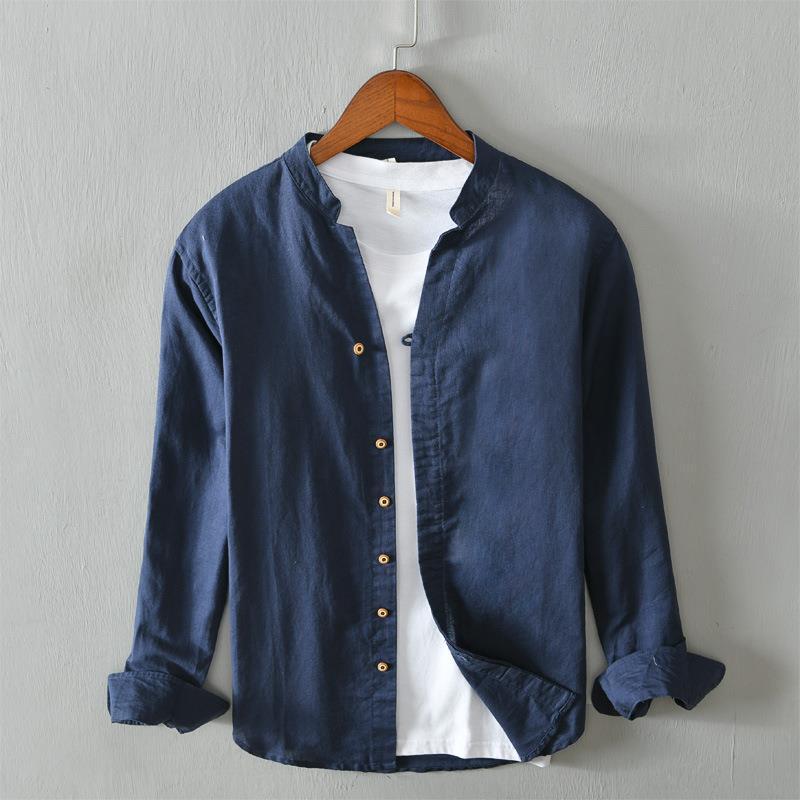 National Plain Casual Long Linen Sleeves Shirt