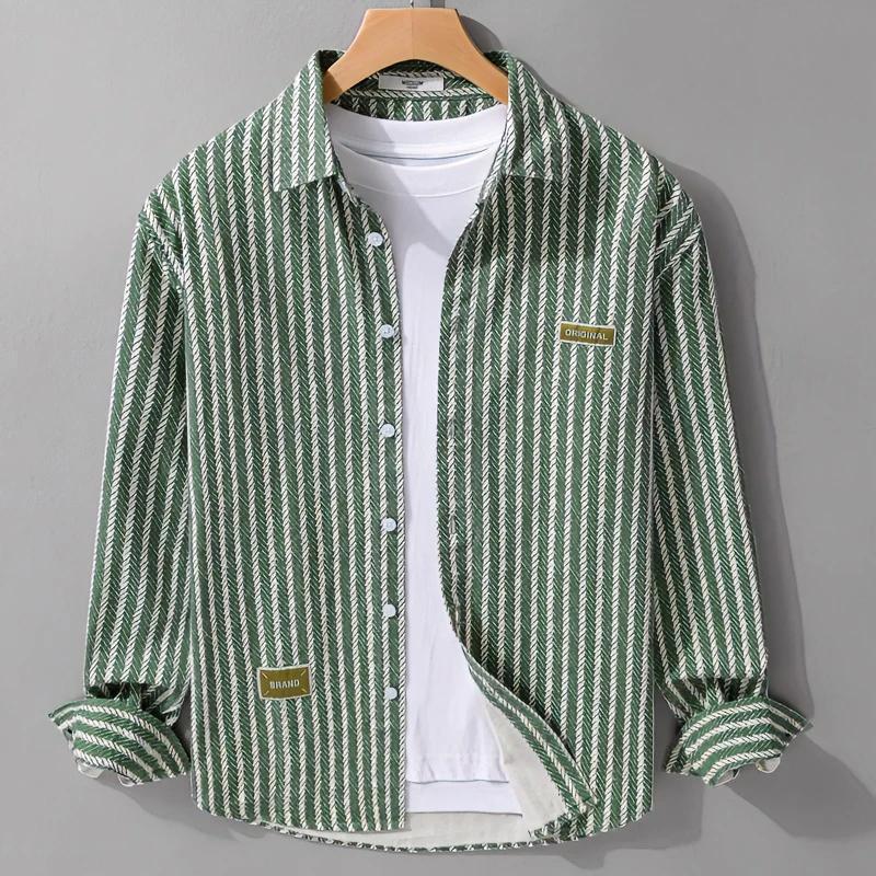Spring Men's Collar Shirt Jacket  Personalized Striped