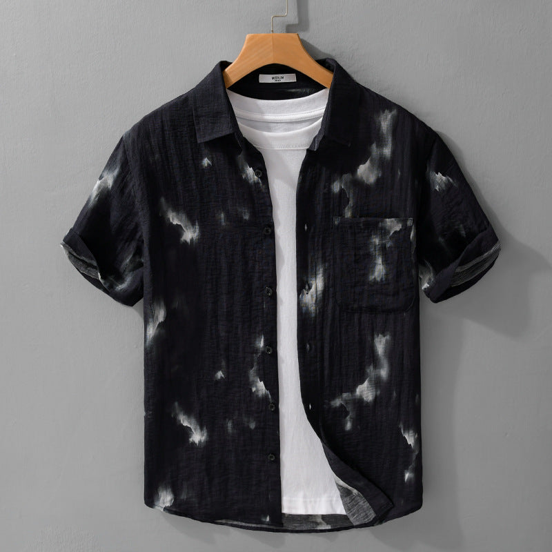 Summer Cool Linen Printed Simple Short Sleeve Shirt