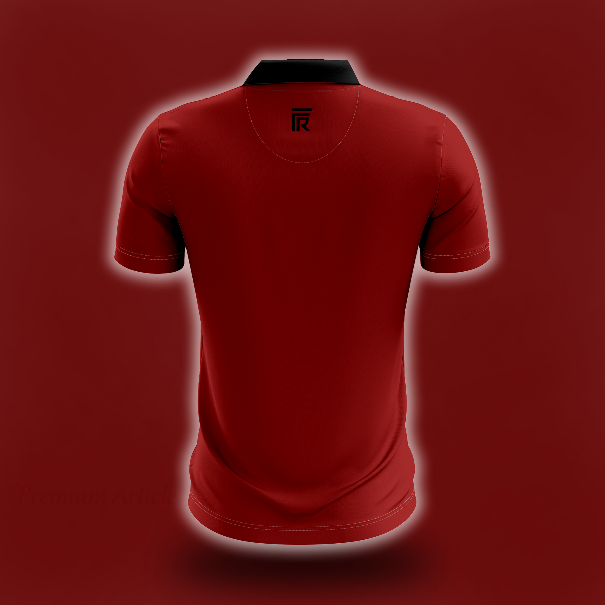 Back view of maroon red polo shirt with rounded collar and zipper